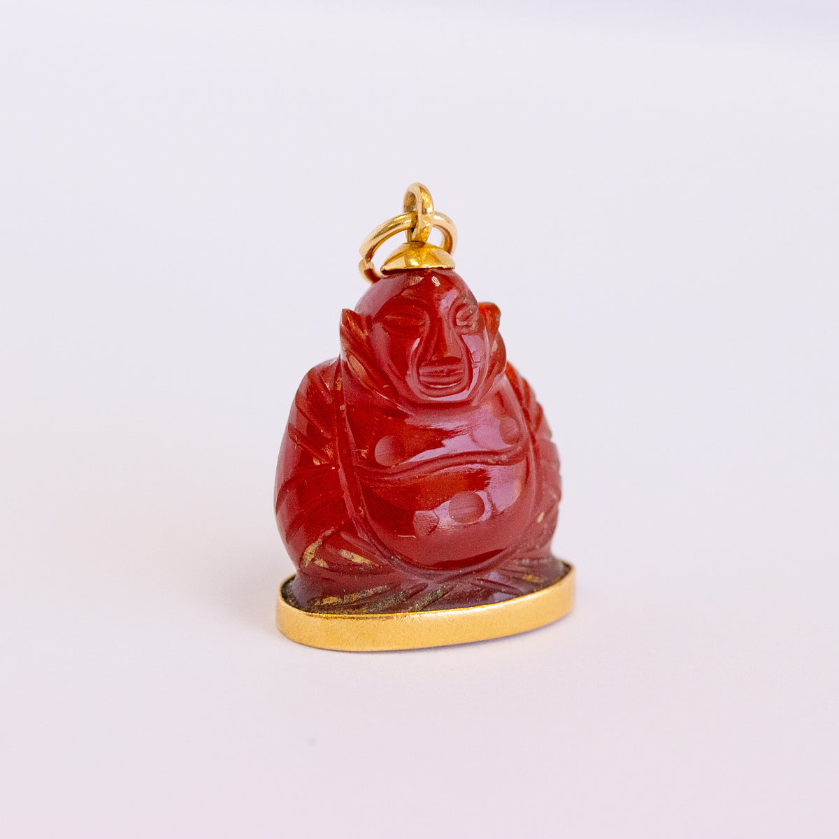 Carved Carnelian Buddha Charm, 18k — Mary Ann-tiques